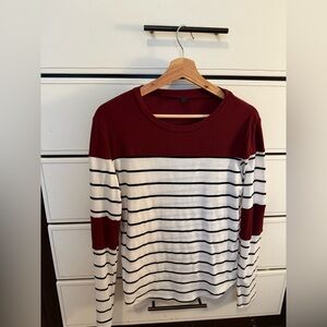 SHEIN Burgundy and White Striped Long Sleeve Top
